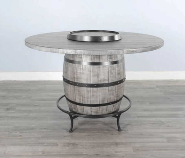 Sunny Designs™ Alpine Gray Round Pub Table with Wine Barrel Base-2