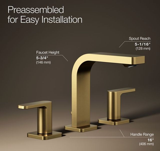 KOHLER® Parallel® Vibrant Brushed Moderne Brass 1.0 GPM Widespread Bathroom Sink Faucet-2