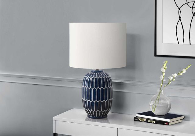 Monarch Specialties Inc. Blue Ceramic Table Lamp with Ivory Shade-2