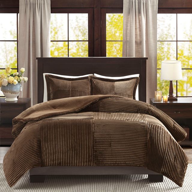 Olliix by Madison Park Parker Brown Full/Queen Corduroy Plush Comforter Mini Set-0