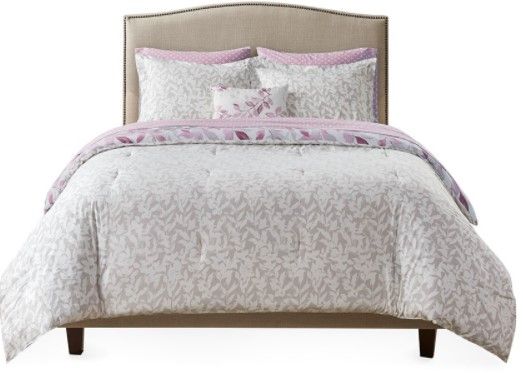 Olliix by Madison Park Essentials Sofia Purple Queen Reversible Complete Bedding Set-1