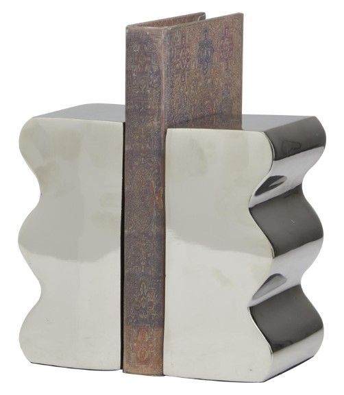Deco Marche 2-Piece Silver Wave Bookends Set-2