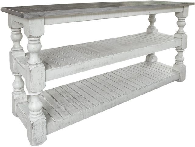 International Furniture Direct Stone Weathered Gray Sofa Table with Ivory Antiqued Base-0