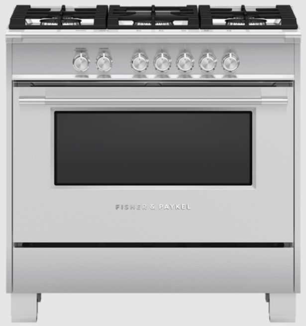 Fisher & Paykel 36" Brushed Stainless Steel with Black Glass Pro Style Natural Gas Range-0
