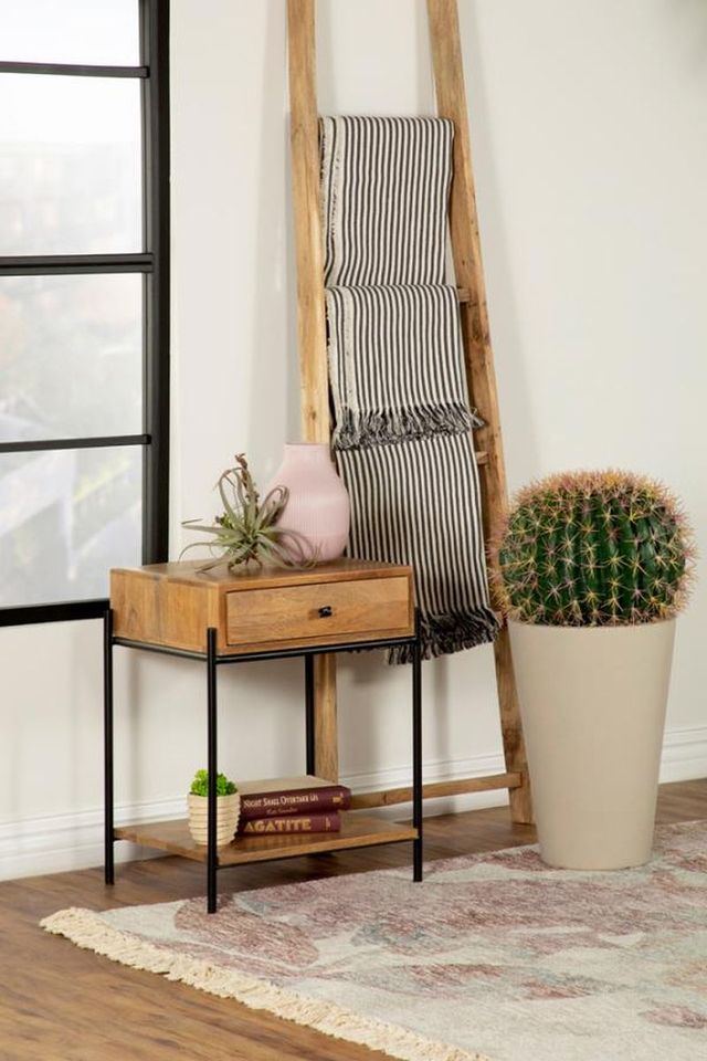 Coaster® Natural Mango Accent Table with Black Metal Frame -1