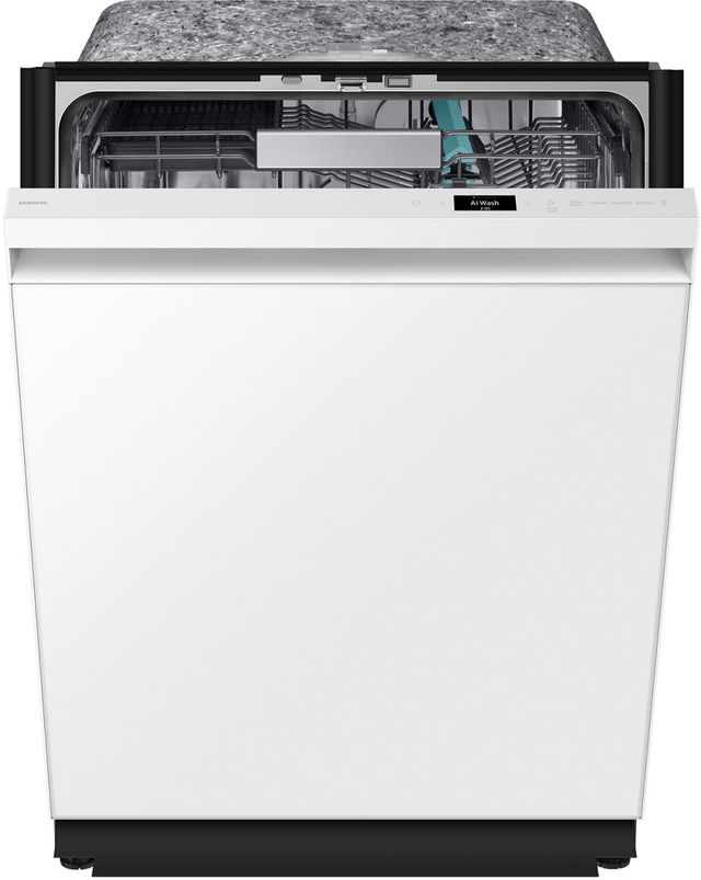 Samsung Bespoke 24" White Glass Top Control Built-In Smart Dishwasher with 3rd Rack Washing System-2