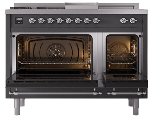 Ilve® Nostalgie II Noblesse 48'' Graphite Matte Pro Style Dual Fuel Range with Chrome Trim-2