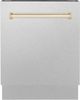 ZLINE Autograph Edition 24" Satin Stainless Steel Built In Dishwasher with Polished Gold Handle-0