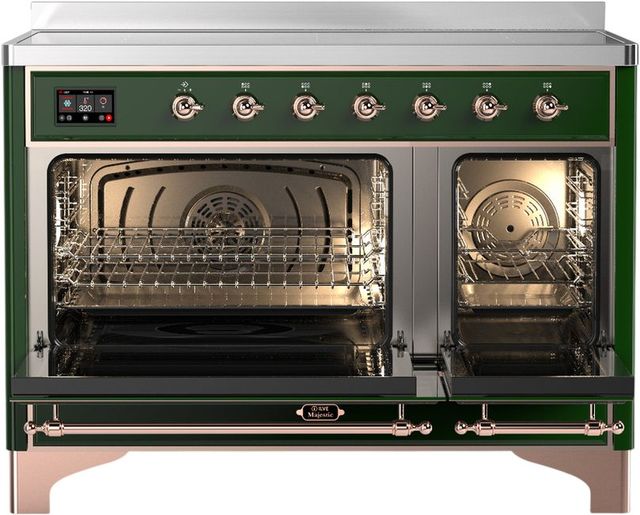 Ilve® Majestic III 48" Emerald Green Pro Style Induction Range with Triple Glass Door and Copper Trim-1
