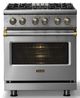 Viking® 5 Series 30" Stainless Steel Pro Style Dual Fuel (LP) Range with Brushed Brass Trim-4