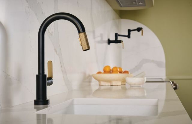Brizo Litze® Matte Black Brilliance® Luxe Gold® Smarttouch Prep Faucet with Arc Spout -1
