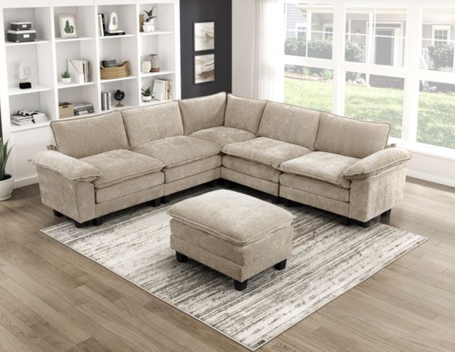 Homelegance® Dublin 6-Piece Taupe Modular Sectional with Ottoman-1