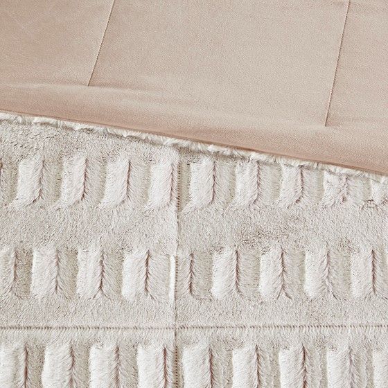 Olliix by Madison Park Gia Blush King/California King Polyester Back Print Long Fur Comforter Set-4