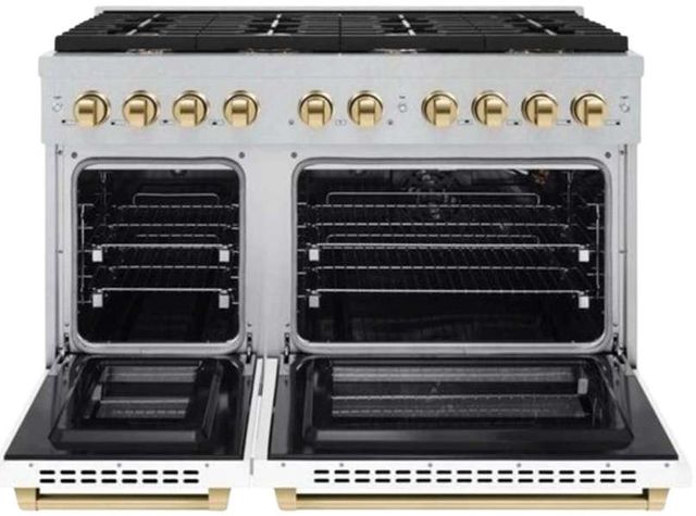 ZLINE Autograph Edition 48" Satin Stainless Steel Pro Style Gas Range with White Matte Door-1