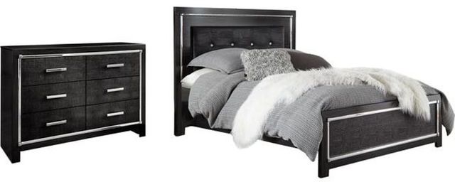 Signature Design by Ashley® Kaydell 2-Piece Black Queen Upholstered Panel Bed Set-0