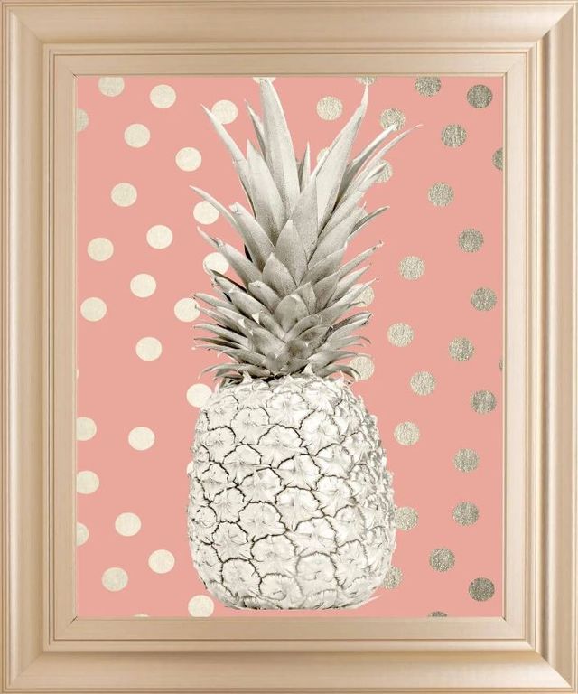 Classy Art White Gold Pineapple on Polka Dots Pink by Nature Magick Wall Art-0