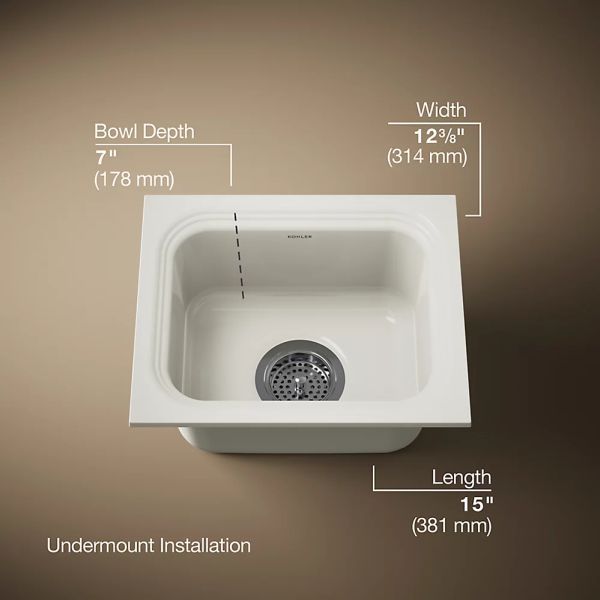 KOHLER® Northland™ Biscuit 15" Undermount Single-Bowl Bar Sink-2