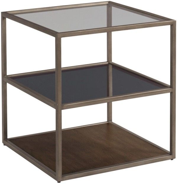 Hammary® Cleo Glass Top Square End Table with Deep Brown/Dusky Silver Base-0