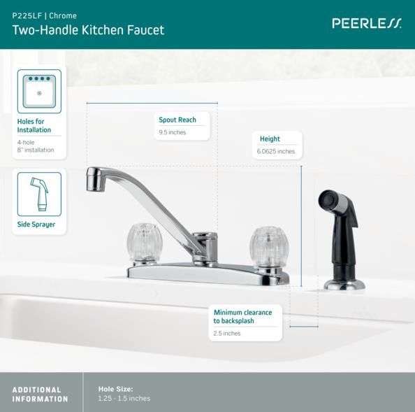 Peerless Core Chrome 6" 2-Handle Kitchen Faucet with Side Sprayer-3