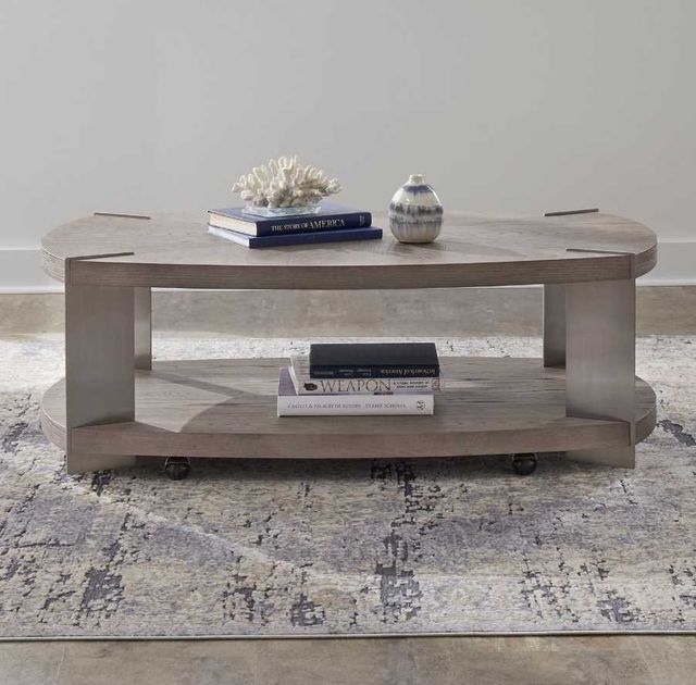 Liberty Furniture Harlow Sandstone Oval Cocktail Table with Satin Nickel Base-1