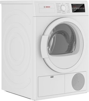 front left angled view of the Bosch® 300 Series 4.0 Cu. Ft. White Front Load Ventless Electric Dryer
