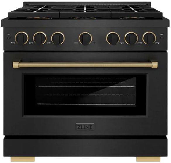 ZLINE Designer Collection Paramount 36" 5.2 Cu. Ft. Black Satin Stainless Steel Dual Fuel Range with Matte Black and Champagne Bronze Accents-0