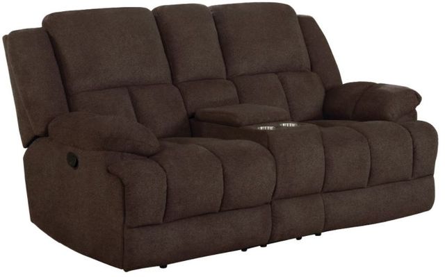 Coaster® Waterbury Brown Reclining Upholstered Loveseat with Console-0