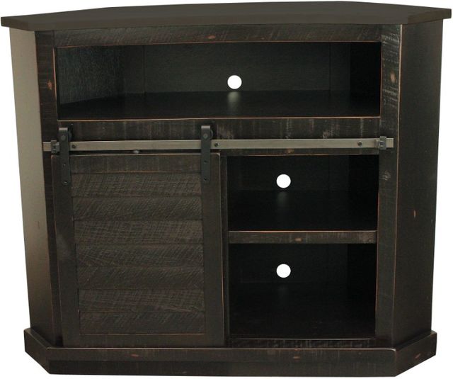 American Heartland Manufacturing Rustic Antique Black Alcove Shutter Corner TV Stand-1