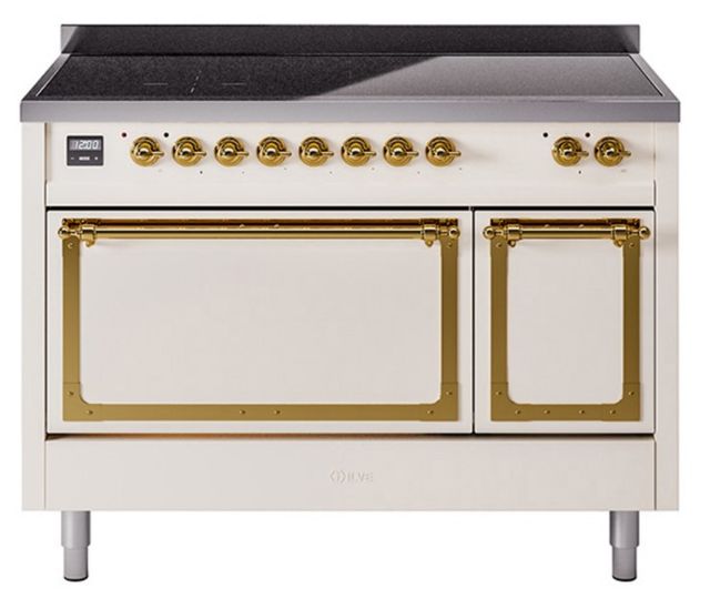 Ilve® Nostalgie II Noblesse 48'' Antique White Pro Style Induction Range with Brass Trim-0
