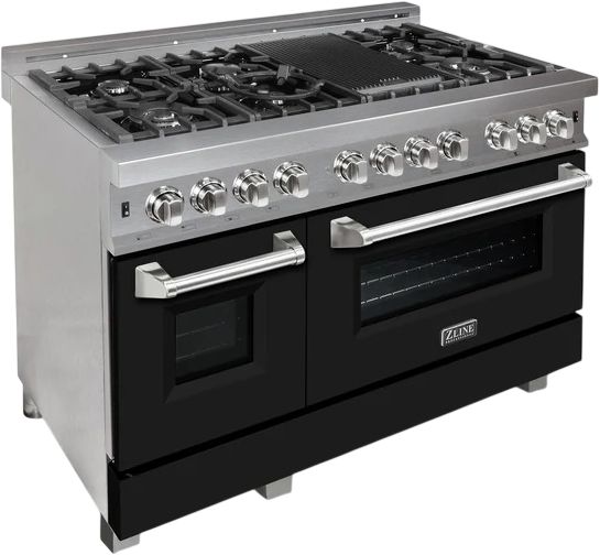 ZLINE 48" Satin Stainless Steel Pro Style Dual Fuel Range with Black Matte Door-3