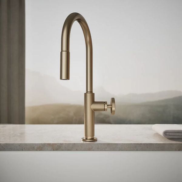 KOHLER® Billet® Vibrant Brushed Bronze Touchless Kitchen Sink Faucet with 2-Function Sprayhead and Single Round-Handle-3