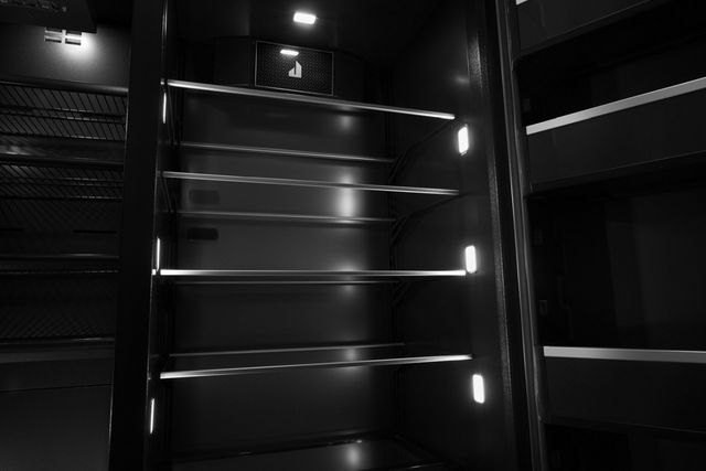 Close view of the inside of a JennAir refrigerator