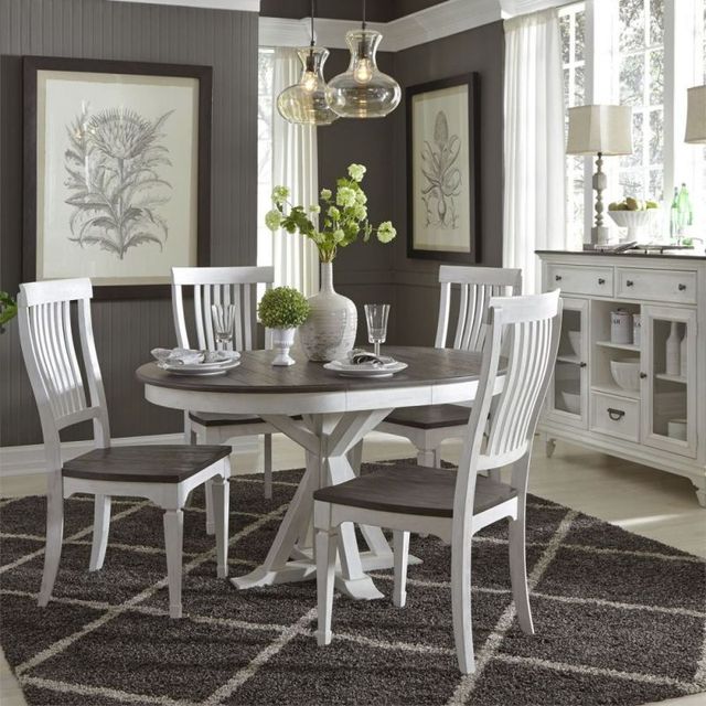 Liberty Furniture Allyson Park 5-Piece Charcoal/Wirebrushed White Pedestal Table Set-1