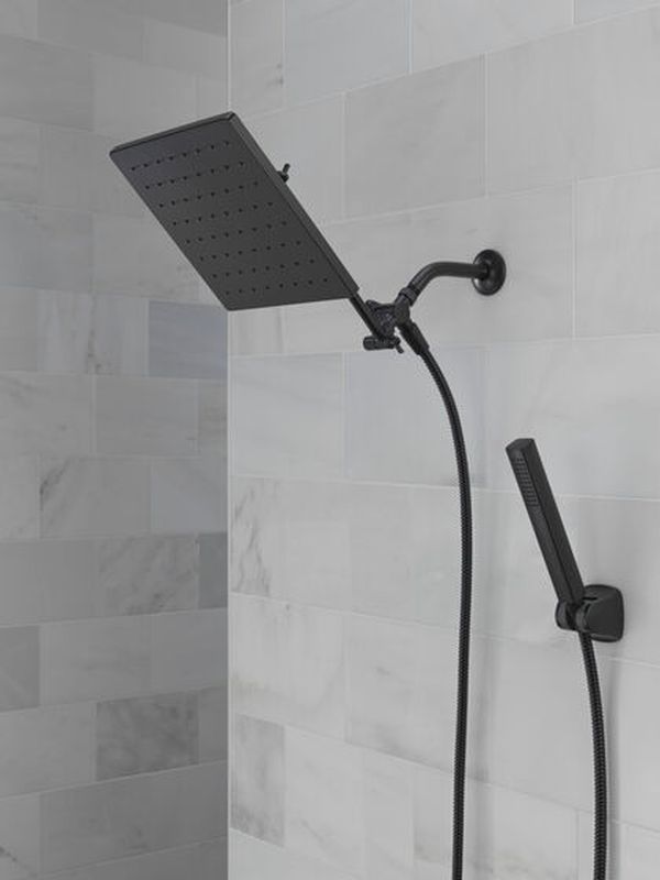 Delta Universal Showering Matte Black 10" Raincan Shower Head and Handheld Combo with Adjustable Extension Arm-1