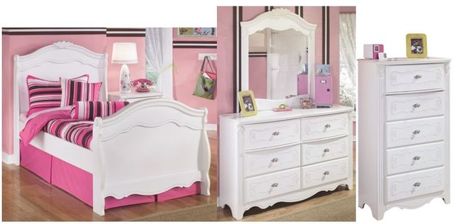 Signature Design by Ashley® Exquisite 4-Piece White Youth Twin Sleigh Headboard Bed Set-0