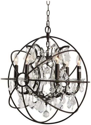 YHD Rustic Brown 6-Light Crystal Chandelier-1