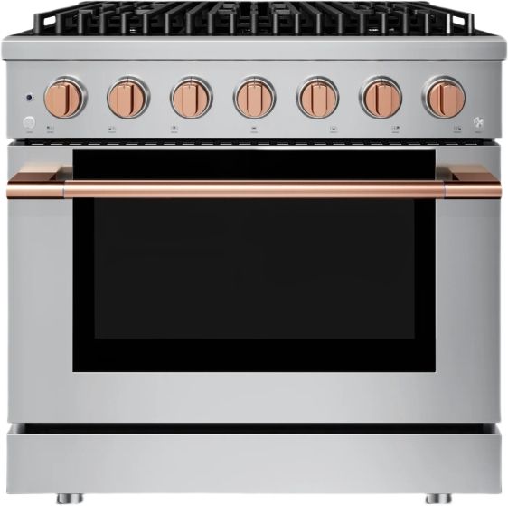 Hauslane HausPro Range 36" Stainless Steel Pro-Style Gas Range with Rose Gold Knobs-0