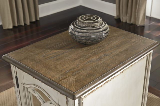 Signature Design by Ashley® Realyn Brown Cabinet Door Chairside End Table with White Base-6