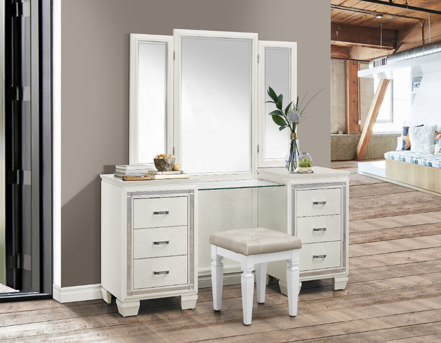 Homelegance® Allura White Vanity Stool-1