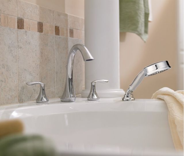 Moen® Rizon Chrome Two-Handle Low Arc Roman Tub Faucet-2