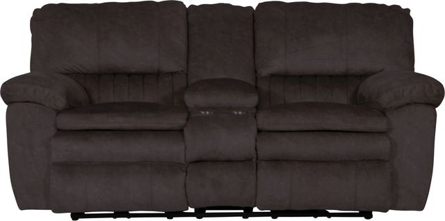 Catnapper® Reyes Chocolate Reclining Lay Flat Console Loveseat with Storage and Cupholders-1