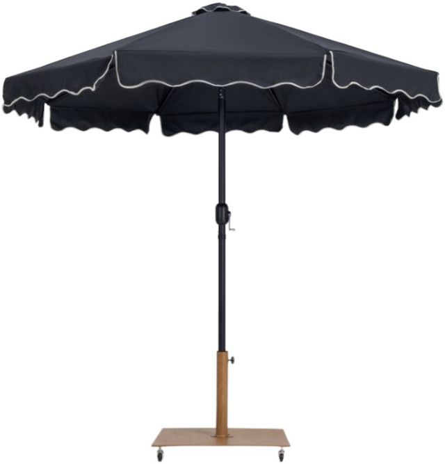 Meridian Furniture Amalfi Black/Black/Teak Aluminum Outdoor Patio Umbrella and Base-0