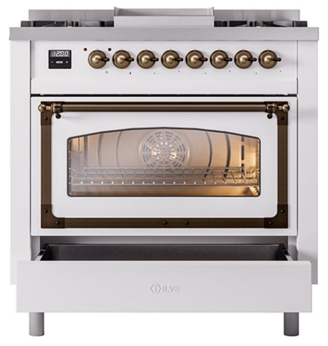 Ilve® Nostalgie II Noblesse 36'' Custom RAL Color Pro Style Dual Fuel Range with Burnished Trim-2