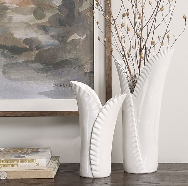 Uttermost® Leafscape 2-Piece White Vases Set-1