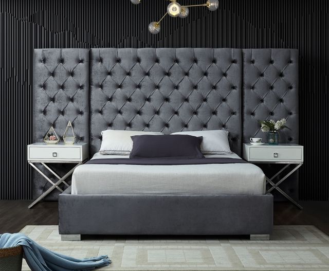 Meridian Furniture Grande Grey Velvet King Bed-1
