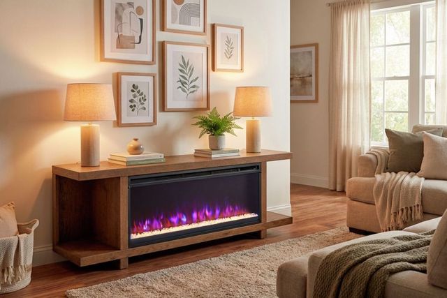 aspenhome® Latitude Brushed Bourbon 67" Open Fireplace Console-1