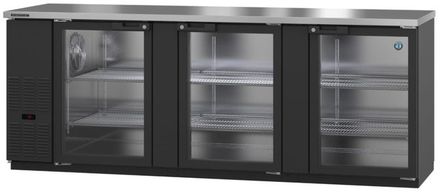 Hoshizaki Back Bar 96" 32.5 Cu. Ft. Black Vinyl Three Section Refrigerator with Glass Doors-0