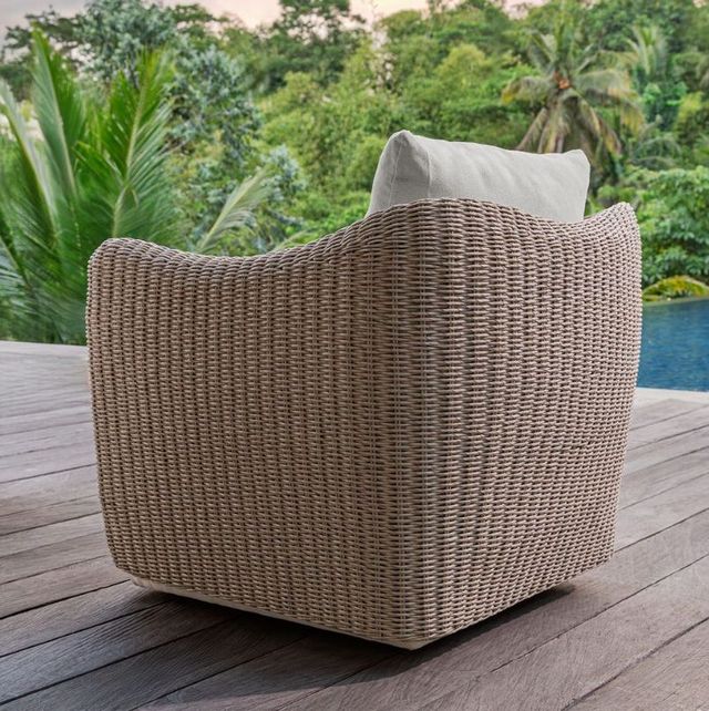 Uttermost® Sunset Oatmeal/Oyster White Fabric/Wicker Outdoor Swivel Lounge Chair-4