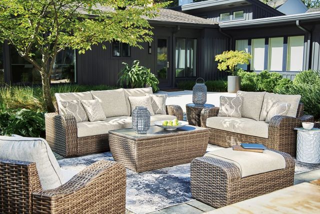 Signature Design by Ashley® Sandy Bloom Beige Outdoor Ottoman with Cushion-3