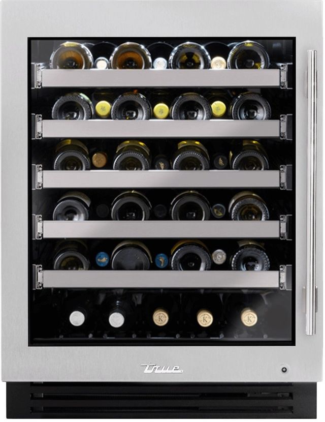 True® 24” 5 Cu. Ft. Stainless Steel ADA Compliant Left Hinge Undercounter Wine Cooler with Glass Door-0